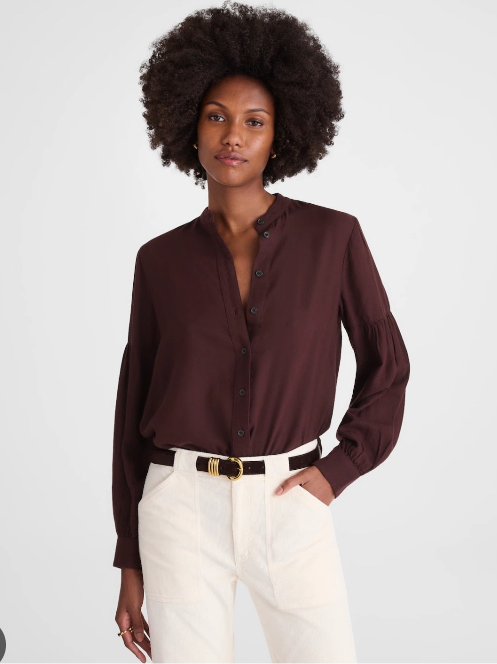 Madewell Stand-Collar Button-Up Shirt in Flannel - Expresso Bean